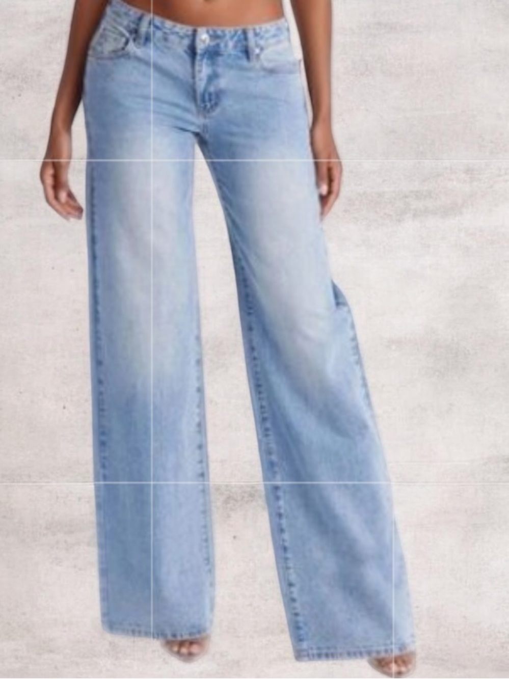 SHEIN Washed Light Blue Wide-Leg Jeans